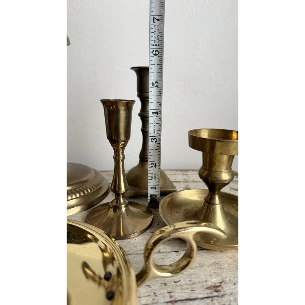 Vintage Brass Candlestick Holder Set Mixed Lot Portugal India Hong Kong 7pc